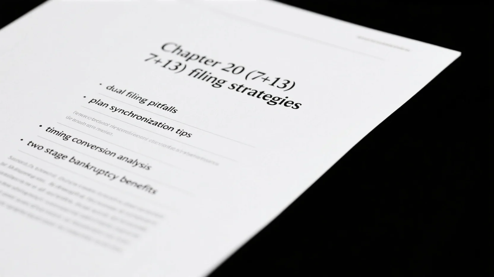Chapter 20 (7+13) Bankruptcy: Filing Strategies, Benefits, Timing Analysis, Pitfalls & Plan Synchronization